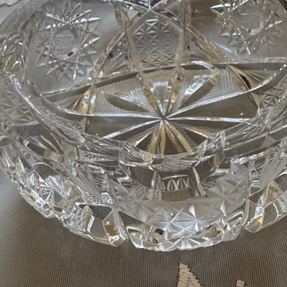 Bohemian Czech Vintage Intricate Clear Crystal Bowl/ Ashtray - Picture 3 of 7